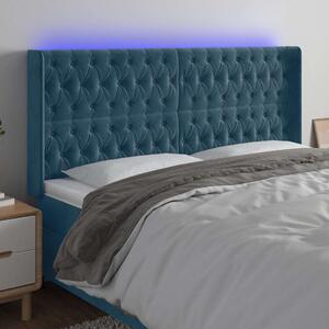 Čelo postele s LED tmavě modré 203 x 16 x 118/128 cm samet 3124454