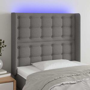 Čelo postele s LED tmavě šedé 83 x 16 x 118/128 cm textil 3124457