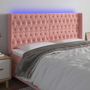 Čelo postele s LED růžové 183 x 16 x 118/128 cm samet 3124449