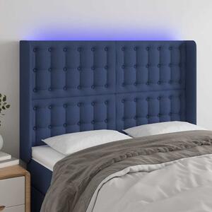 Čelo postele s LED modré 147 x 16 x 118/128 cm textil 3124486