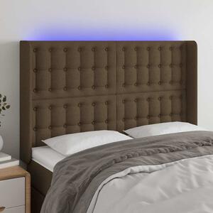 Čelo postele s LED tmavě hnědé 147 x 16 x 118/128 cm textil 3124483