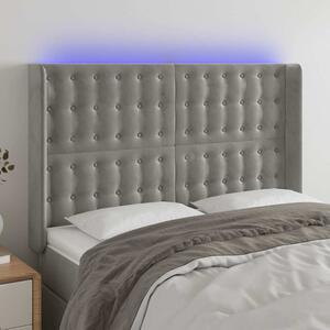 Čelo postele s LED světle šedé 147x16x118/128 cm samet 3124530