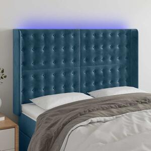Čelo postele s LED tmavě modré 147 x 16 x 118/128 cm samet 3124534