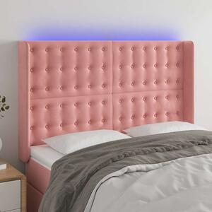 Čelo postele s LED růžové 147 x 16 x 118/128 cm samet 3124535