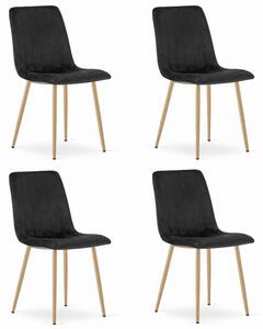 Set čtyř jídelních židlí LAVA sametové černé / dřevěné nohy (4 ks)