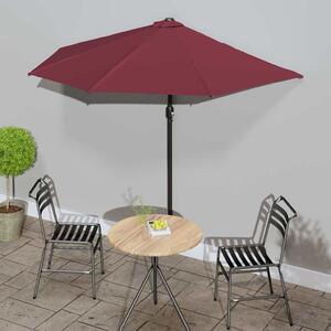 Slunečník na balkon hliníková tyč vínový 270x144x222 cm půlkruh 312498