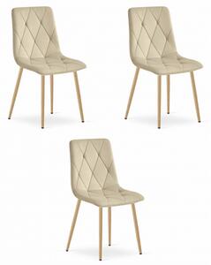 Set tří jídelních židlí LIBRA sametové světle béžové / dřevěné nohy (3 ks)