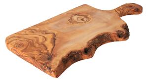 ČistéDřevo Rustikální prkénko z olivového dřeva s rukojetí 30 cm