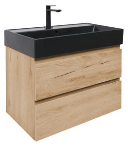 Koupelnová skříňka 2 zásuvková s umyvadlem SAT B-Way 79x50x45 cm dub mat BWAY280OAKU2B2B