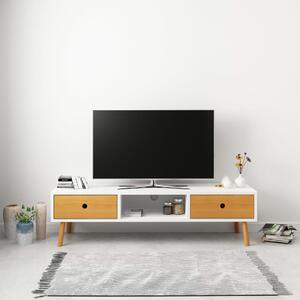 TV stolek bílý 120 x 35 x 35 cm masivní borové dřevo
