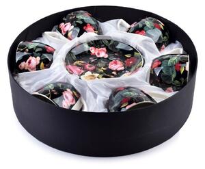 DekorStyle Sada černých šálků Ayla Bouquet 250ml - 6 kusů