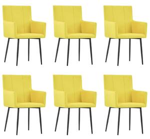 Jídelní židle s područkami 6 ks žluté textil