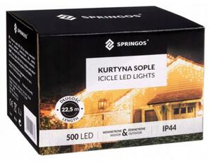 SPRINGOS LED krápníky 22,5 m, 500 LED, IP44, 8 světelných módů, modrá CL0502