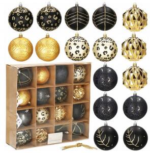 SPRINGOS Vánoční koule mix 8 cm zlaté a černé se vzory, 16-dílná sada CA0871