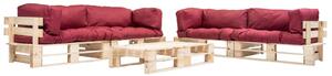 6dílný zahradní sedací set z palet červené podušky dřevo