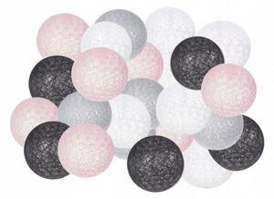 SPRINGOS LED bavlněné koule 7,5 m, 30 LED, růžová/bílá/šedá/grafitová CL0153