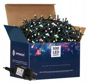 SPRINGOS LED světelný řetěz Mikro 27,5 m, 500 LED, IP44, 8 světelných módů, multicolor CL0522