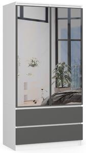 Ak furniture Šatní skříň Star se zrcadlem 90 cm bílá/grafitově šedá