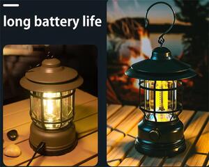 HJ Retro lucerna, LED přenosná kempingová lampa, USB dobíjecí nouzové závěsné stanové světlo Barva: Tmavozelená / Dark green