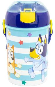 Plastová láhev na pití s brčkem, víčkem a popruhem Bluey - BPA Free - 450 ml