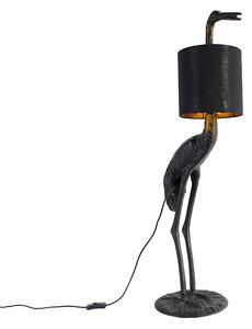Vintage stojací lampa černá s odstínem látky černá - Crane bird To
