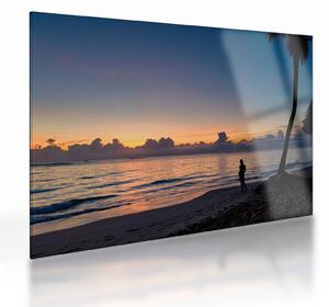 Skleněný obraz ženy na pláži (70x50 cm)