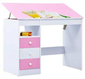 Dětský kreslicí a psací stůl náklopný růžový a bílý