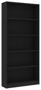 Knihovna s 5 policemi černá 80 x 24 x 175 cm dřevotříska