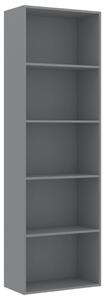 Knihovna s 5 policemi šedá 60 x 30 x 189 cm dřevotříska