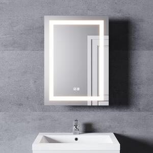SONNI Zrcadlová skříňka s osvětlením, 50 x 70 cm, posuvné dveře, bezúchytová koupelnová zrcadlová skříňka s zásuvkou pro holení a 3 režimy spínání
