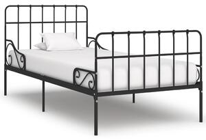 Rám postele s laťkovým roštem černý kov 90 x 200 cm