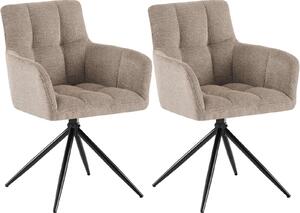 Jídelní židle - Otočná o 180 stupňů - Taupe s područkami - Látka - Sada 2 kusů - Zdvih 50 cm