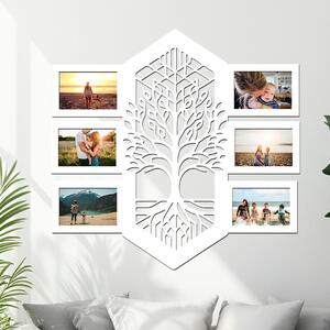 Dřevo života | Dřevěný fotorámeček na více fotek Strom sjednocení Zvolte barvu dekoru: Bílá | Rozměry (cm)rámečku: 62x59
