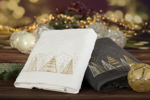 Bílý bavlněný ručník se zlatou vánoční výšivkou