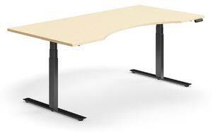 AJ Produkty Výškově nastavitelný stůl QBUS, vykrojený, 2000x1000 mm, černá podnož, bříza
