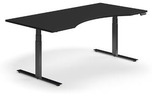 AJ Produkty Výškově nastavitelný stůl QBUS, vykrojený, 2000x1000 mm, černá podnož, černá