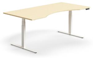 AJ Produkty Výškově nastavitelný stůl QBUS, vykrojený, 2000x1000 mm, bílá podnož, bříza