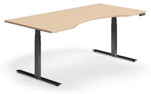 AJ Produkty Výškově nastavitelný stůl QBUS, vykrojený, 2000x1000 mm, černá podnož, dub