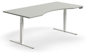 AJ Produkty Výškově nastavitelný stůl QBUS, vykrojený, 2000x1000 mm, bílá podnož, světle šedá