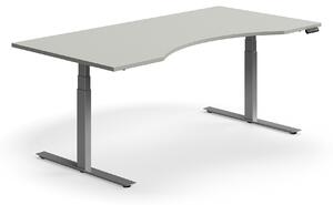 AJ Produkty Výškově nastavitelný stůl QBUS, vykrojený, 2000x1000 mm, stříbrná podnož, světle šedá