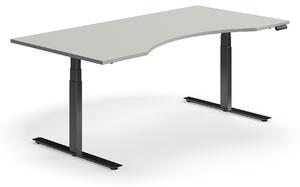 AJ Produkty Výškově nastavitelný stůl QBUS, vykrojený, 2000x1000 mm, černá podnož, světle šedá