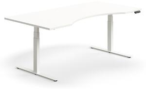 AJ Produkty Výškově nastavitelný stůl QBUS, vykrojený, 2000x1000 mm, bílá podnož, bílá