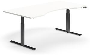 AJ Produkty Výškově nastavitelný stůl QBUS, vykrojený, 2000x1000 mm, černá podnož, bílá