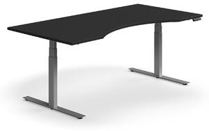 AJ Produkty Výškově nastavitelný stůl QBUS, vykrojený, 2000x1000 mm, stříbrná podnož, černá