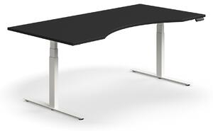 AJ Produkty Výškově nastavitelný stůl QBUS, vykrojený, 2000x1000 mm, bílá podnož, černá