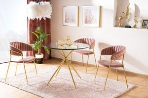 Růžová jídelní židle LIRA B VELVET se zlatými nohami