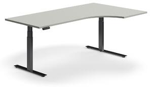 AJ Produkty Výškově nastavitelný stůl QBUS, rohový, 2000x1200 mm, černá podnož, světle šedá