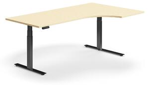 AJ Produkty Výškově nastavitelný stůl QBUS, rohový, 2000x1200 mm, černá podnož, bříza