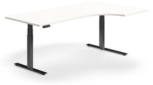 AJ Produkty Výškově nastavitelný stůl QBUS, rohový, 2000x1200 mm, černá podnož, bílá