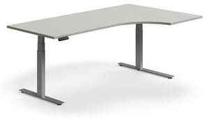 AJ Produkty Výškově nastavitelný stůl QBUS, rohový, 2000x1200 mm, stříbrná podnož, světle šedá